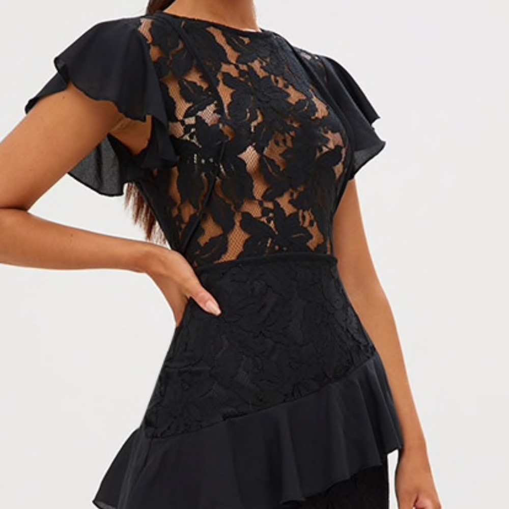 Black Lace Ruffle Dress